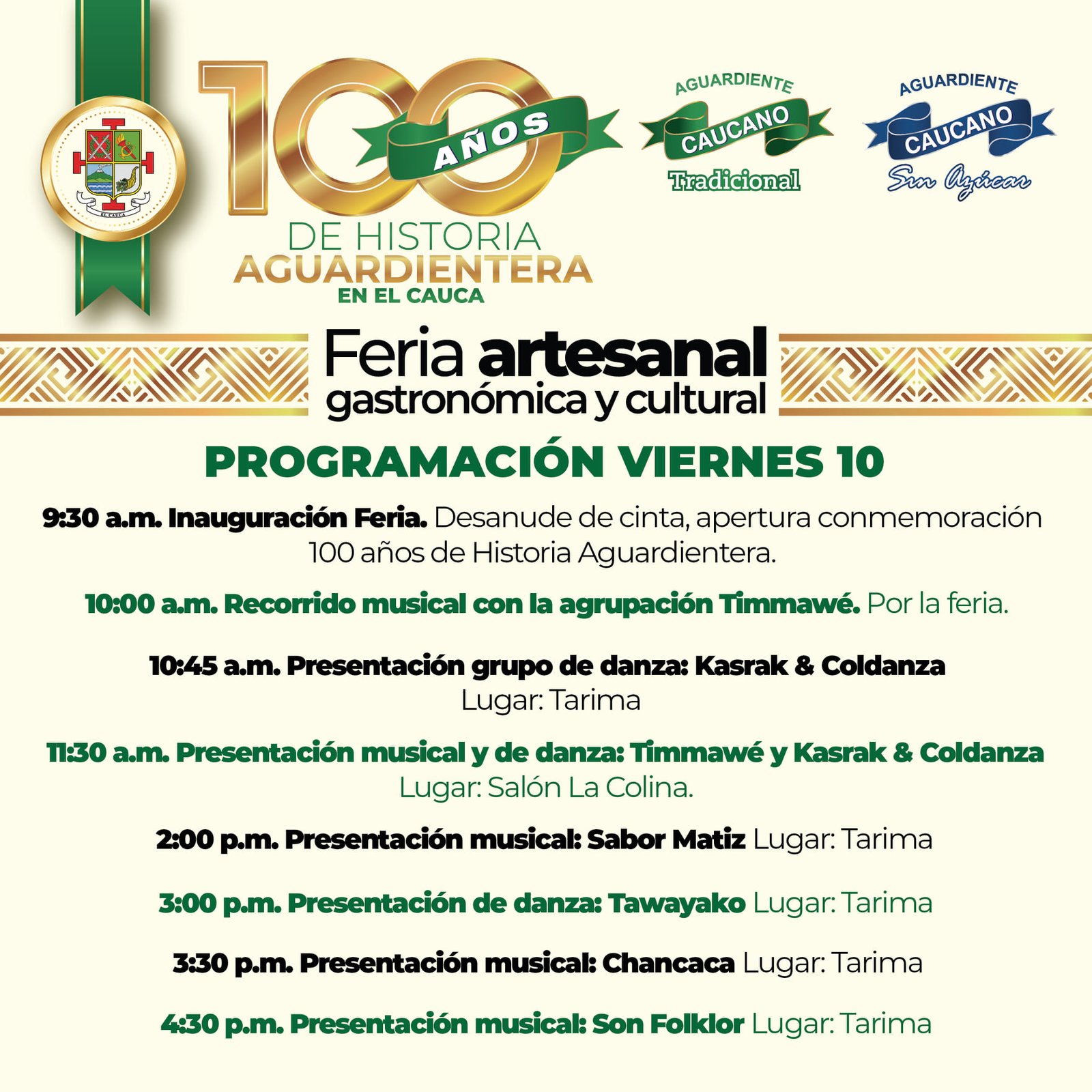 Programacion 100 años de historia aguardientera - Industria Licorera del Cauca-