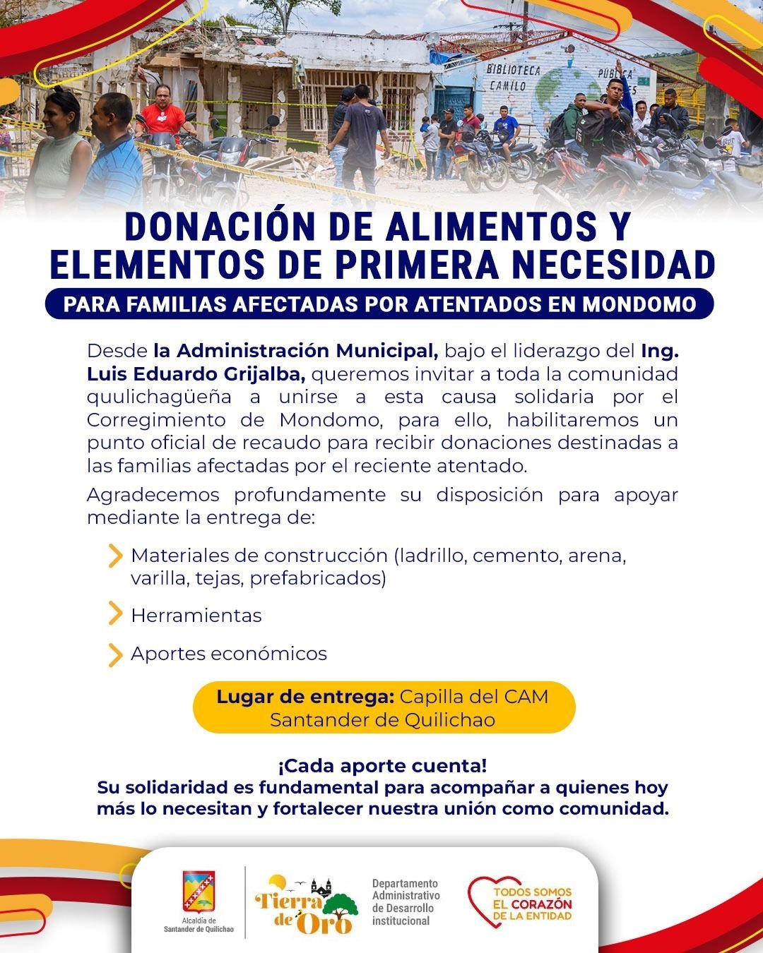 Quilichao Convoca a Jornada de Donacion por Familias Afectadas por Atentados en Mondomo