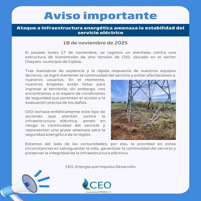 Rechazo total a actos violentos contra la infraestructura en Cajibío-