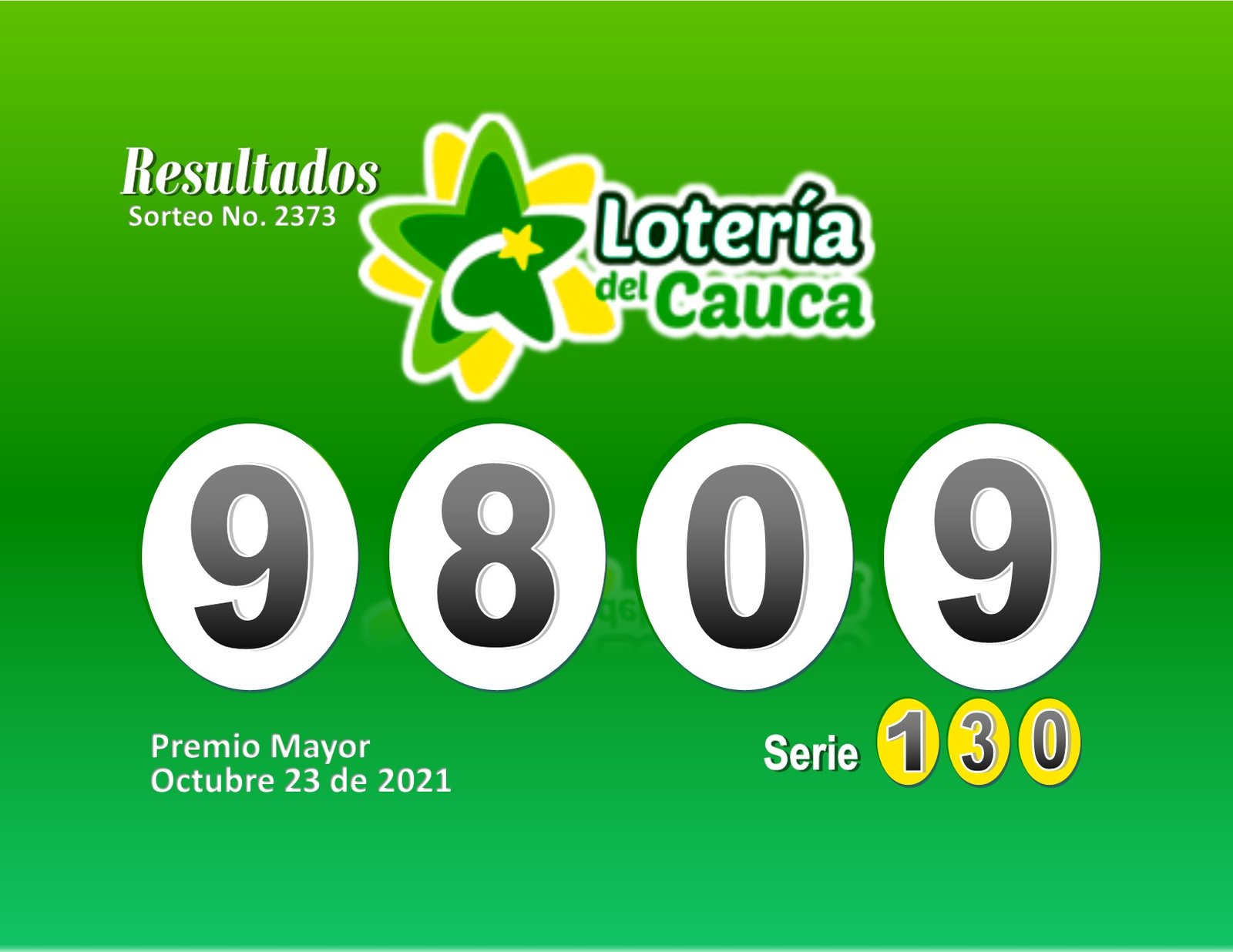 Resultados Lotería del Cauca – Sorteo 2373 del 23 de octubre
