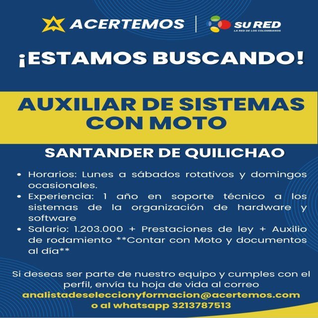vacante auxiliar de sistemas - acertemos