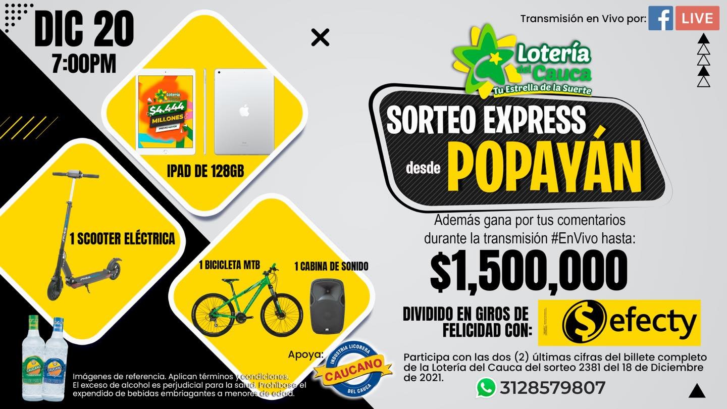 Sorteo Express Popayan - Loteria del Cauca1
