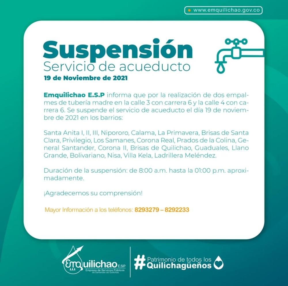 Suspension servicio acueducto - Emquilichao