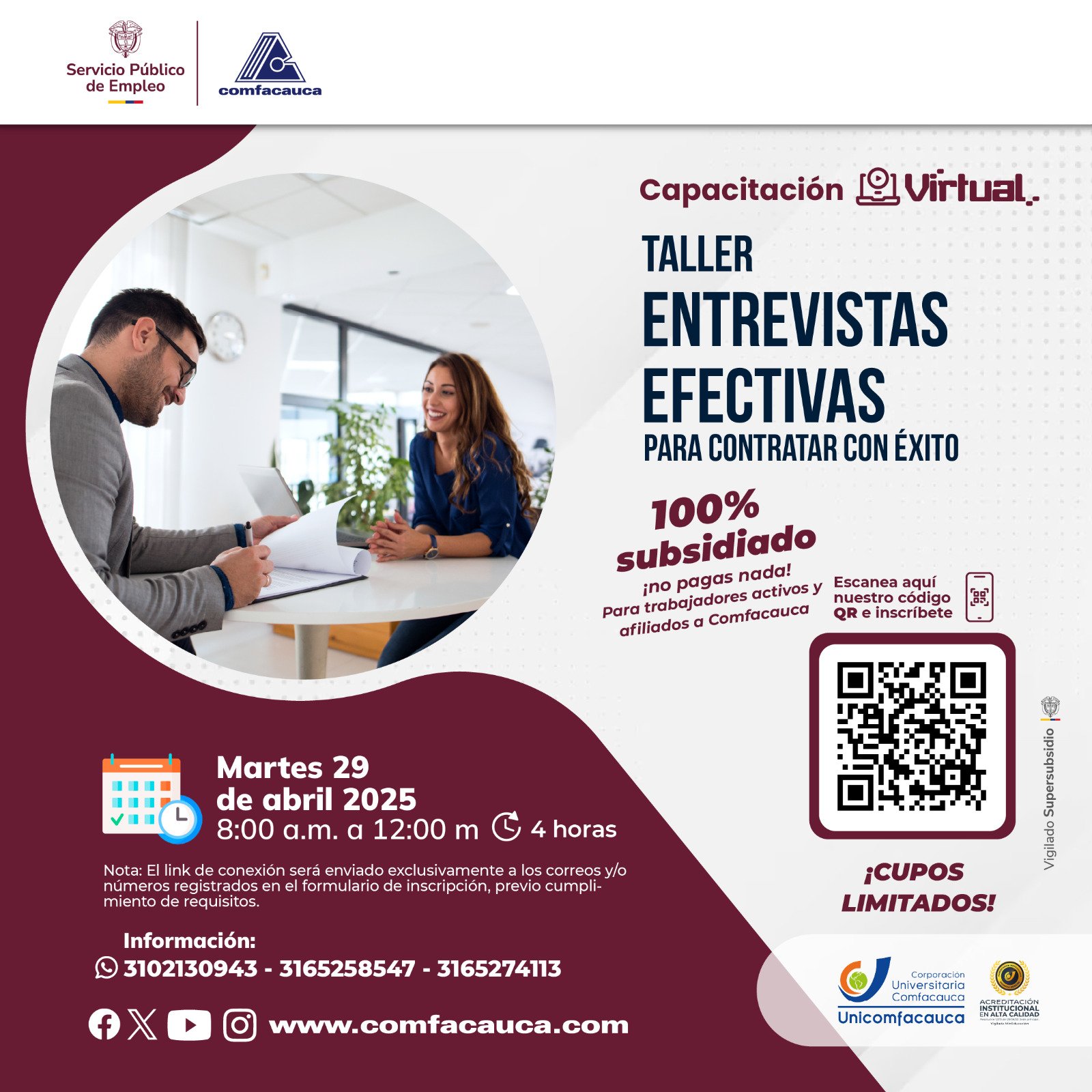 #TallerVirtual Entrevistas Efectivas para Contratar con Éxito - Comfacauca