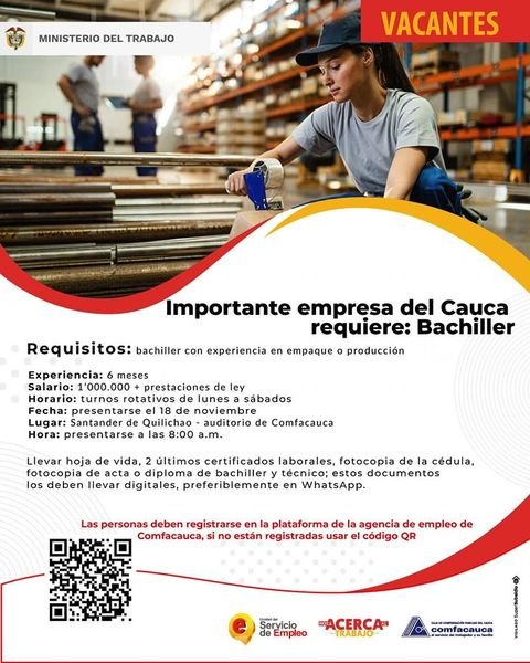 #TrabajoSiHay conoce las vacantes disponibles que tenemos en #Popayán y otros municipios del #Cauca