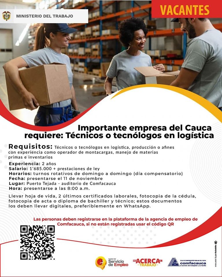 #TrabajoSiHay conoce las vacantes disponibles que tenemos en #Popayán y otros municipios del #Cauca2