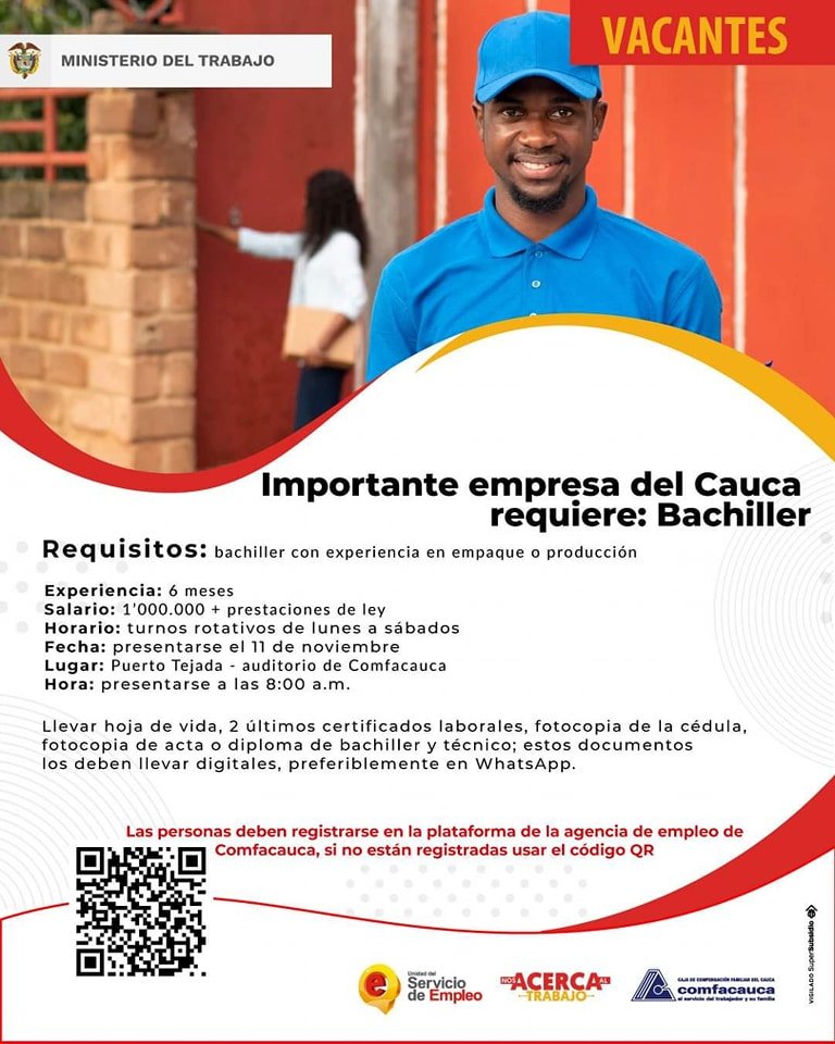 #TrabajoSiHay conoce las vacantes disponibles que tenemos en #Popayán y otros municipios del #Cauca3