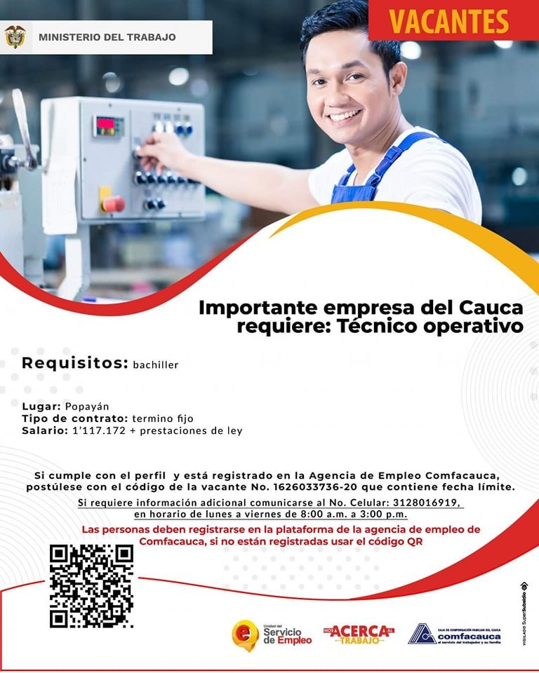 #TrabajoSiHay conoce las vacantes disponibles que tenemos en #Popayán y otros municipios del #Cauca4