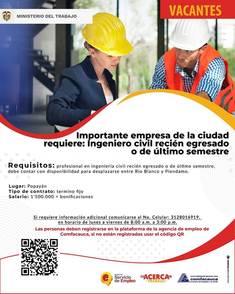 #TrabajoSiHay conoce las vacantes disponibles que tenemos en #Popayán y otros municipios del #Cauca5