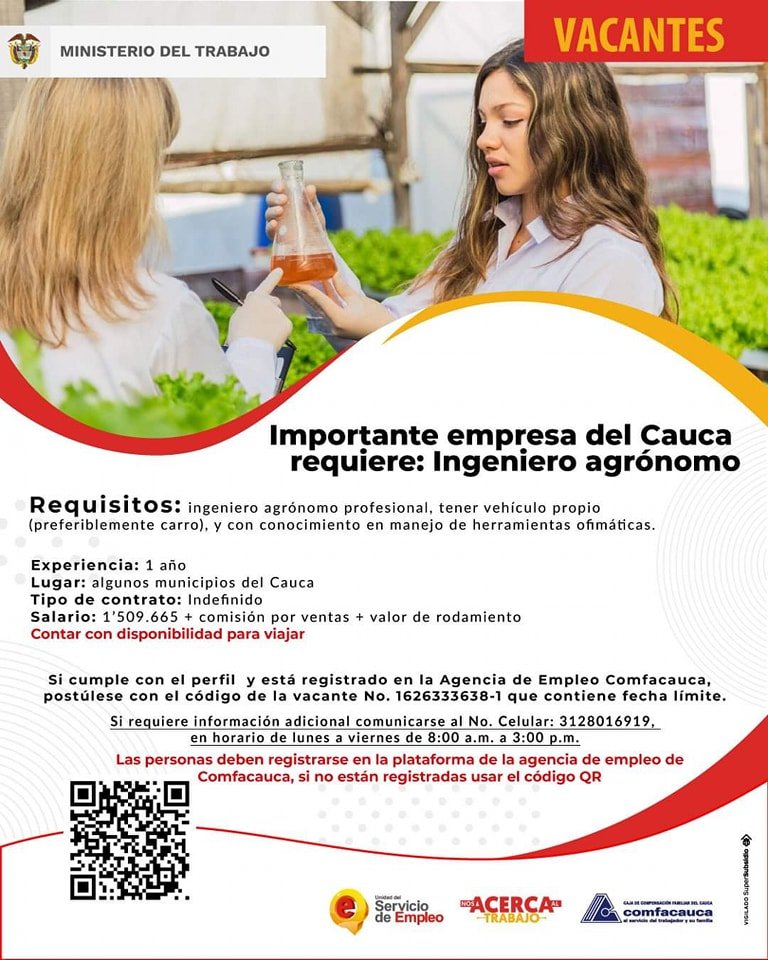 #TrabajoSiHay conoce las vacantes disponibles que tenemos en #Popayán y otros municipios del #Cauca7