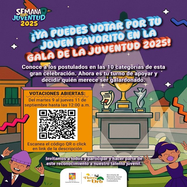 Tu voto cuenta! Alcaldía de Quilichao abre votaciones para la Gala de la Juventud 2025