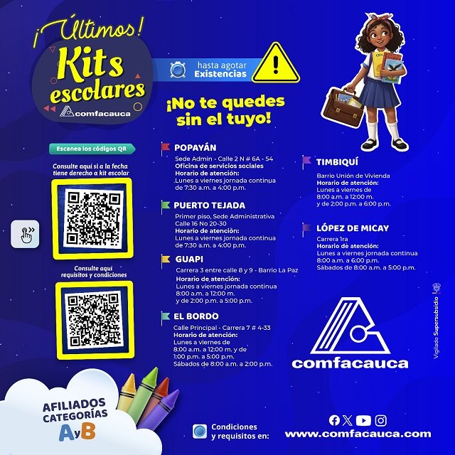 Ultimas unidades de Kits Escolares Comfacauca
