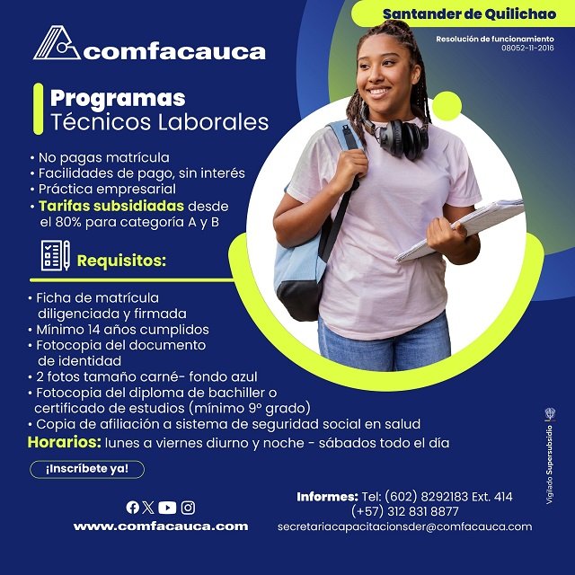 Últimos Cupos - Comfacauca en Santander de Quilichao Cierra Inscripciones para Nuevos Técnicos Laborales