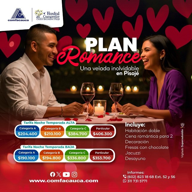 Una experiencia inolvidable para dos - Comfacauca lanzará su Plan Romance en el Hostal Campestre