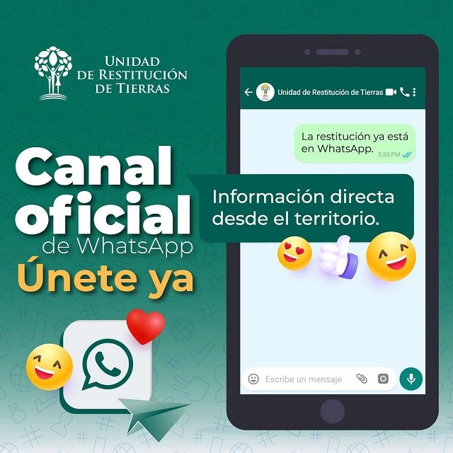 Unidad de Restitución de Tierras lanza canal oficial de WhatsApp para informar al territorio