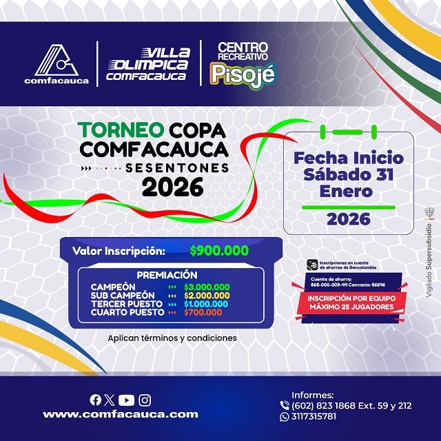 ⚽ Vuelve la pasión de los veteranos: Inicia el Torneo Copa Comfacauca "Sesentones" 2026 5 Vuelve el Torneo Copa Comfacauca Sesentones 2026
