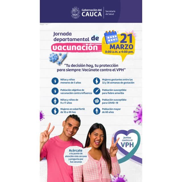 jornada de vacunación, VPH, Gobernación del Cauca, vacunas, salud pública