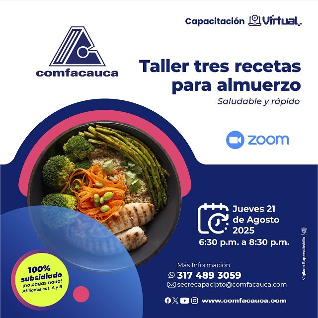 ¡Almuerzos deliciosos y saludables! Inscríbete en el taller virtual de cocina de Comfacauca