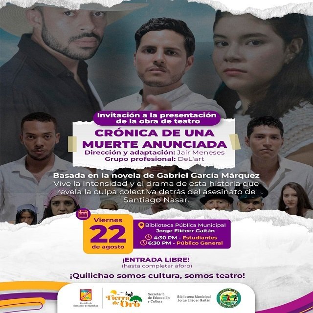 ¡El clásico de GGM en escena! Crónica de una muerte anunciada llega al teatro de Quilichao