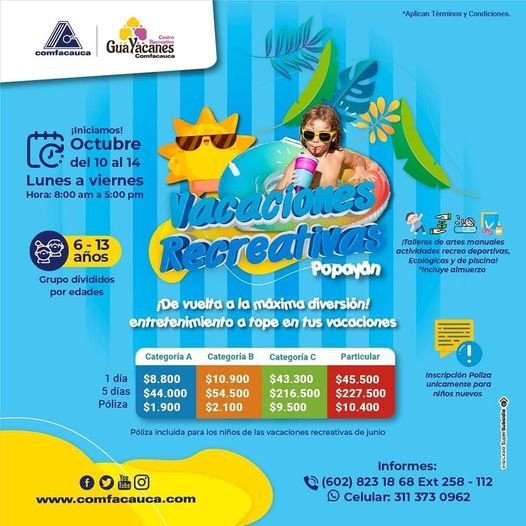 ¡Llegaron las vacaciones recreativas con Comfacauca!