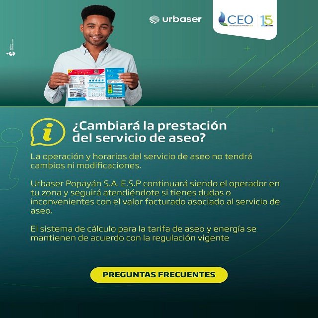 ¡Popayán se actualiza! El cobro del servicio de aseo ahora viene en la factura de energía