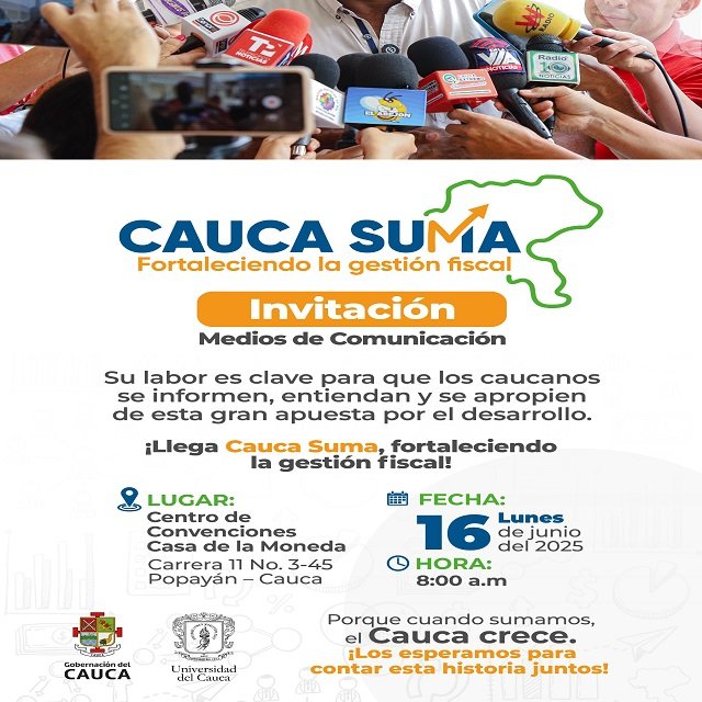 ¡Por un Cauca más fuerte! La Gobernación invita al evento de gestión fiscal "Cauca Suma"