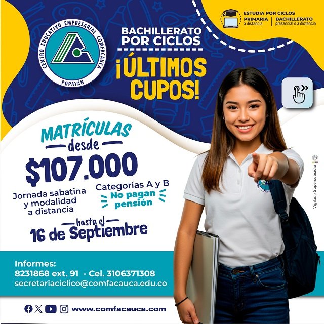 ¡Tu futuro se acerca! Prepárate para terminar tu bachillerato en solo dos años con Comfacauca