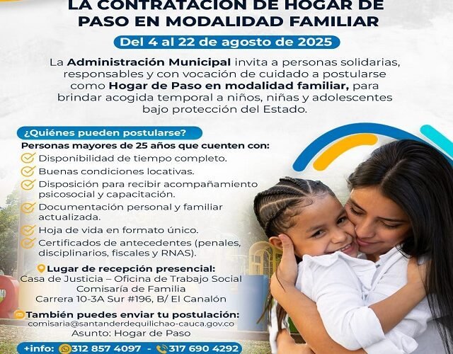 ¡Tu hogar puede cambiar vidas! La Comisaría de Familia invita a postularse como Hogar de Paso