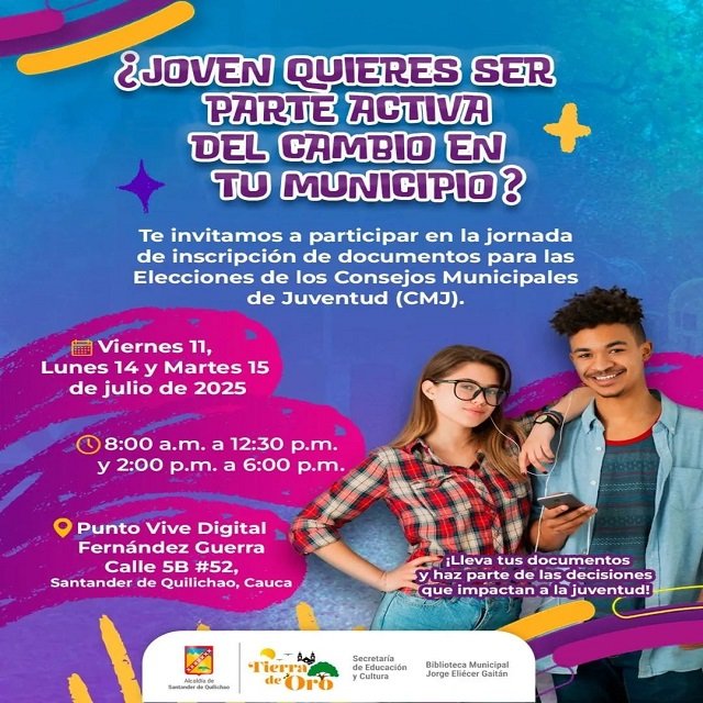 ¡Tu voz cuenta! Jóvenes de Santander de Quilichao, a inscribir documentos para los Consejos de Juventud