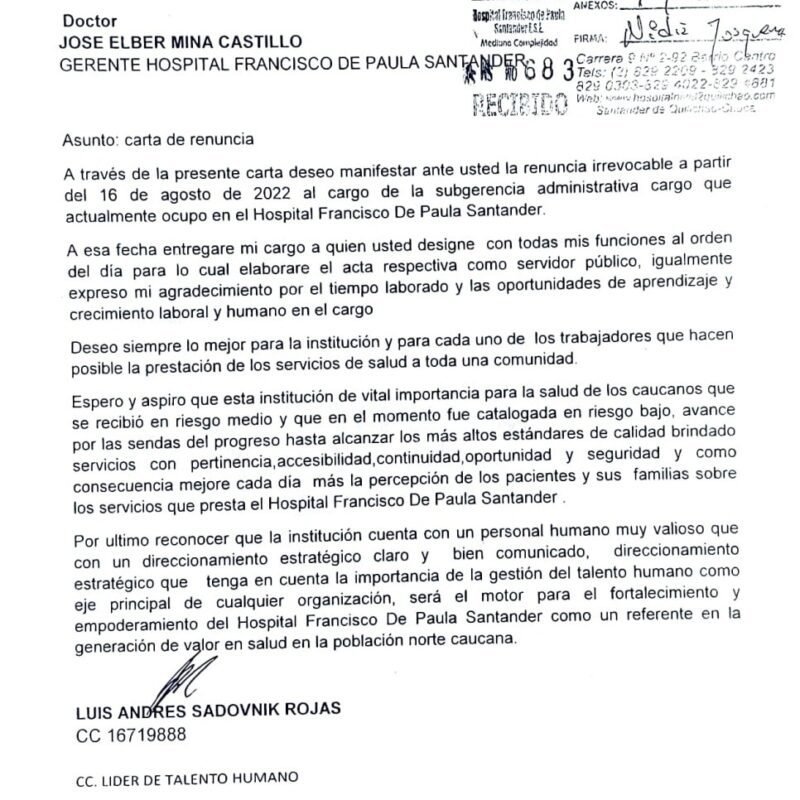 ¿RENUNCIÓ PARA SER CANDIDATO A LA ALCALDÍA DE SANTANDER DE QUILICHAO?1